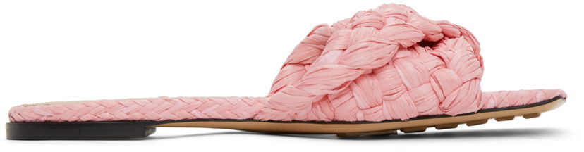 Tennarit ja kengät Bottega Veneta Bottega Veneta Raffia Stretch Flat Sandals Vaaleanpunainen | 652860 V0GM0