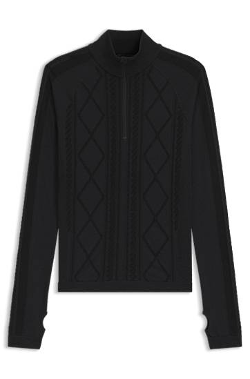 Villapaita BOSS Ski zip-neck base-layer top with diamond pattern knit and thumbholes Musta | 50544394, 0