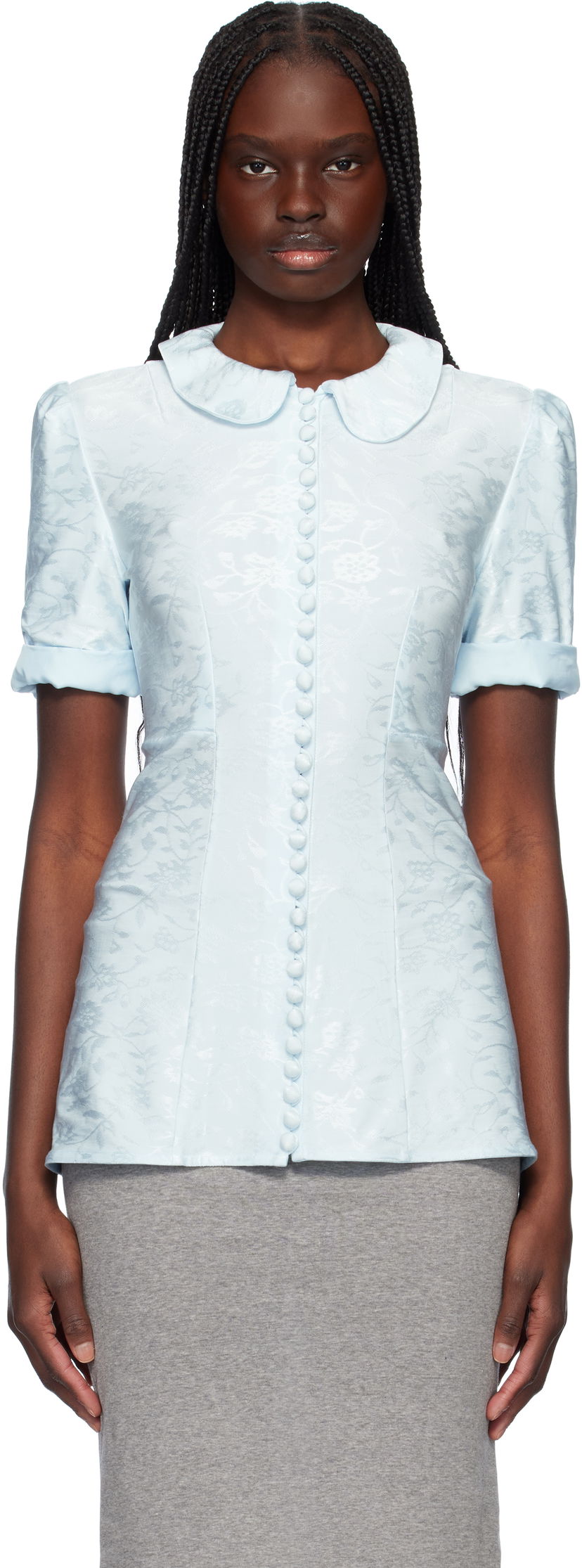 Paita Jil Sander Jil Sander Fluid Viscose Jacquard Blouse Sininen | J03NF0001_J20297