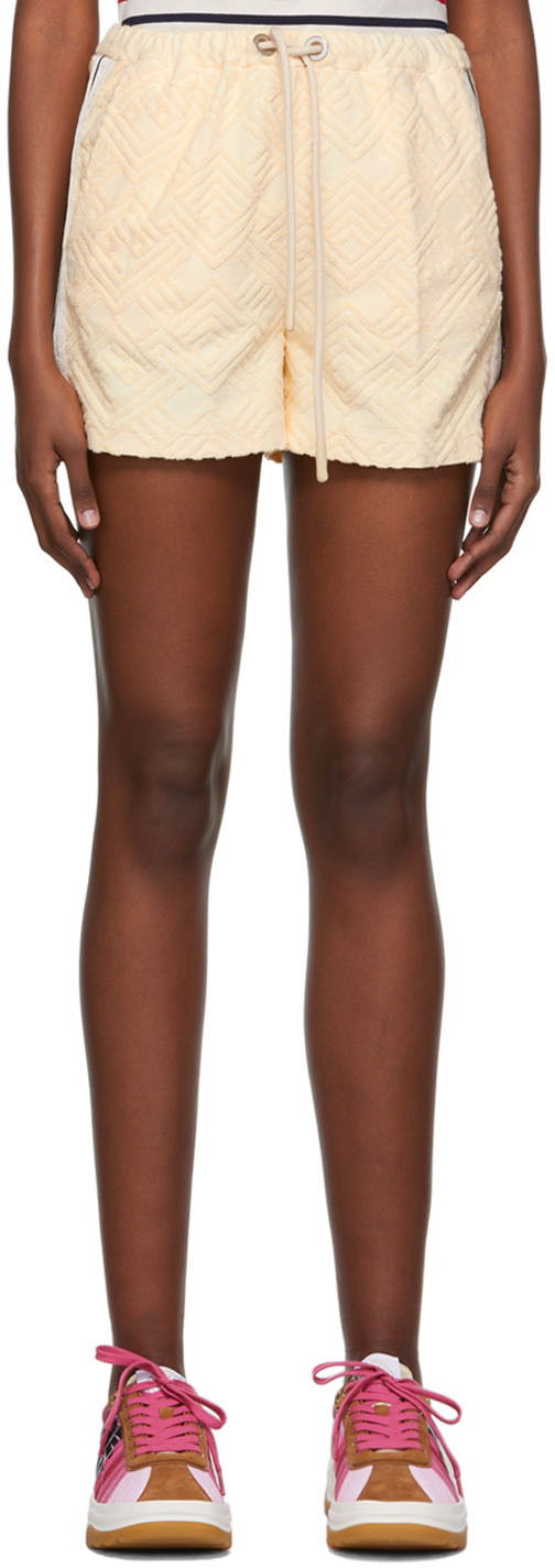 Shortsit Palm Angels Chevron Cotton Shorts Beige | PWCB025S22FAB0010303