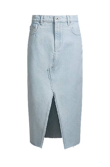 Hame BOSS Denim Midi Skirt with Frayed Hem Sininen | 50534746
