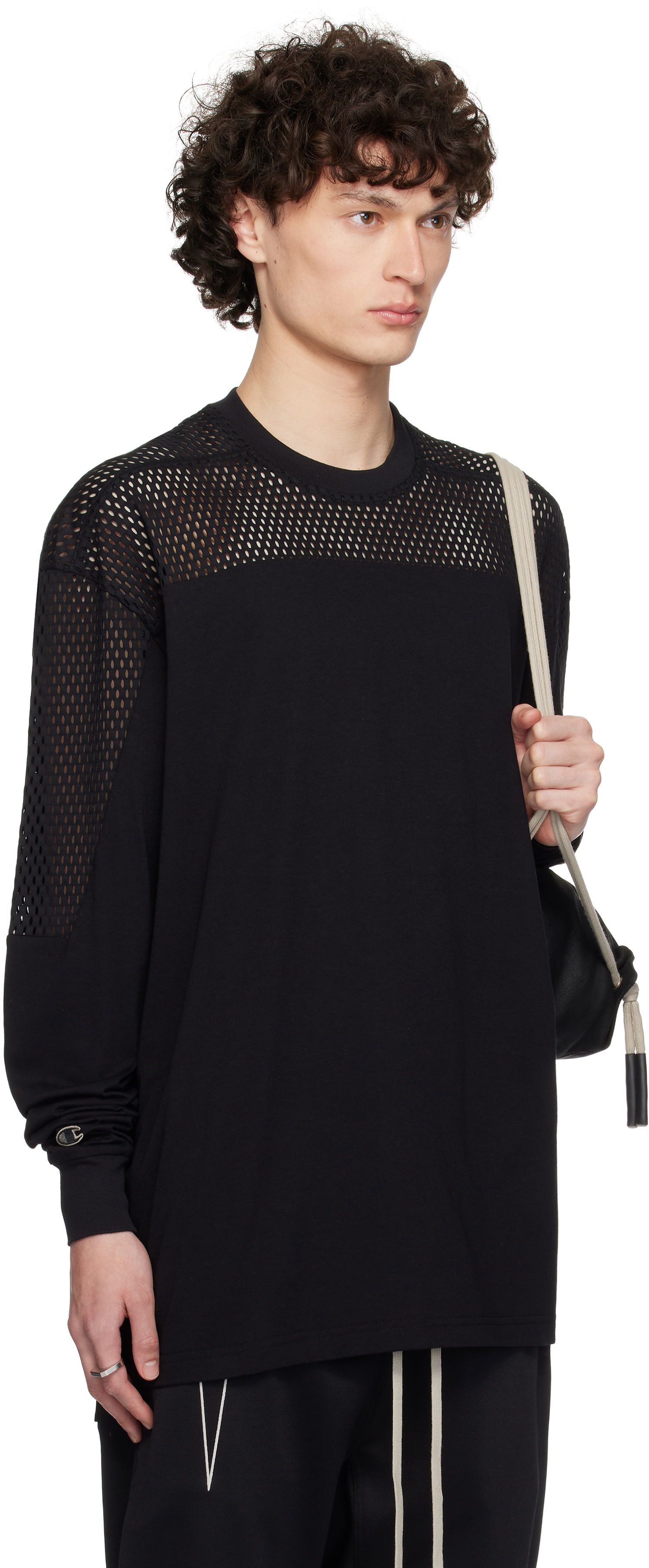 T-paita Rick Owens Rick Owens Champion Edition Girdered T-Shirt Musta | CM01E1673 CHJGOM JERSEY + MESH, 1