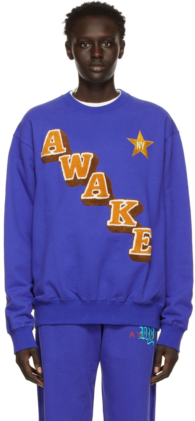 Huppari Awake NY Stacked Logo Crewneck Sweatshirt Sininen | AWK-FW21-CN001