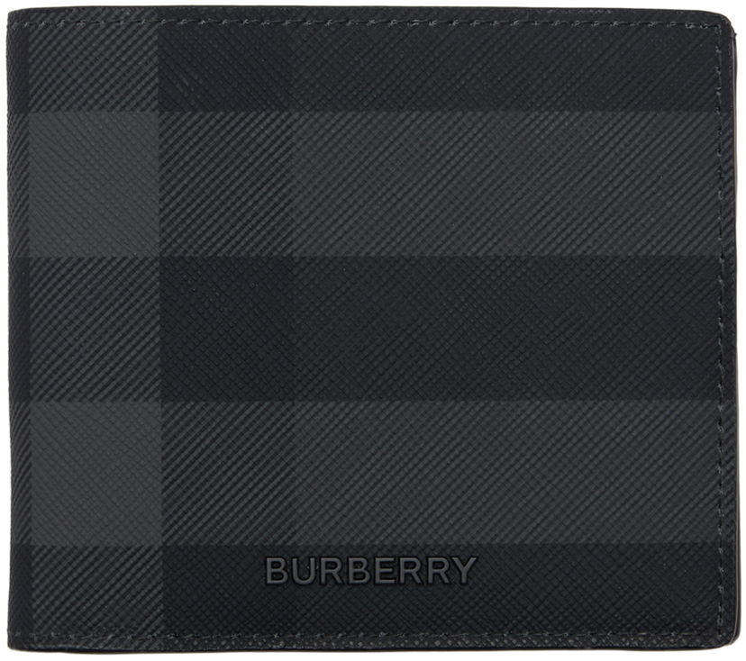 Lompakko Burberry Black & Gray Check Bifold Coin Wallet Musta | 8100529