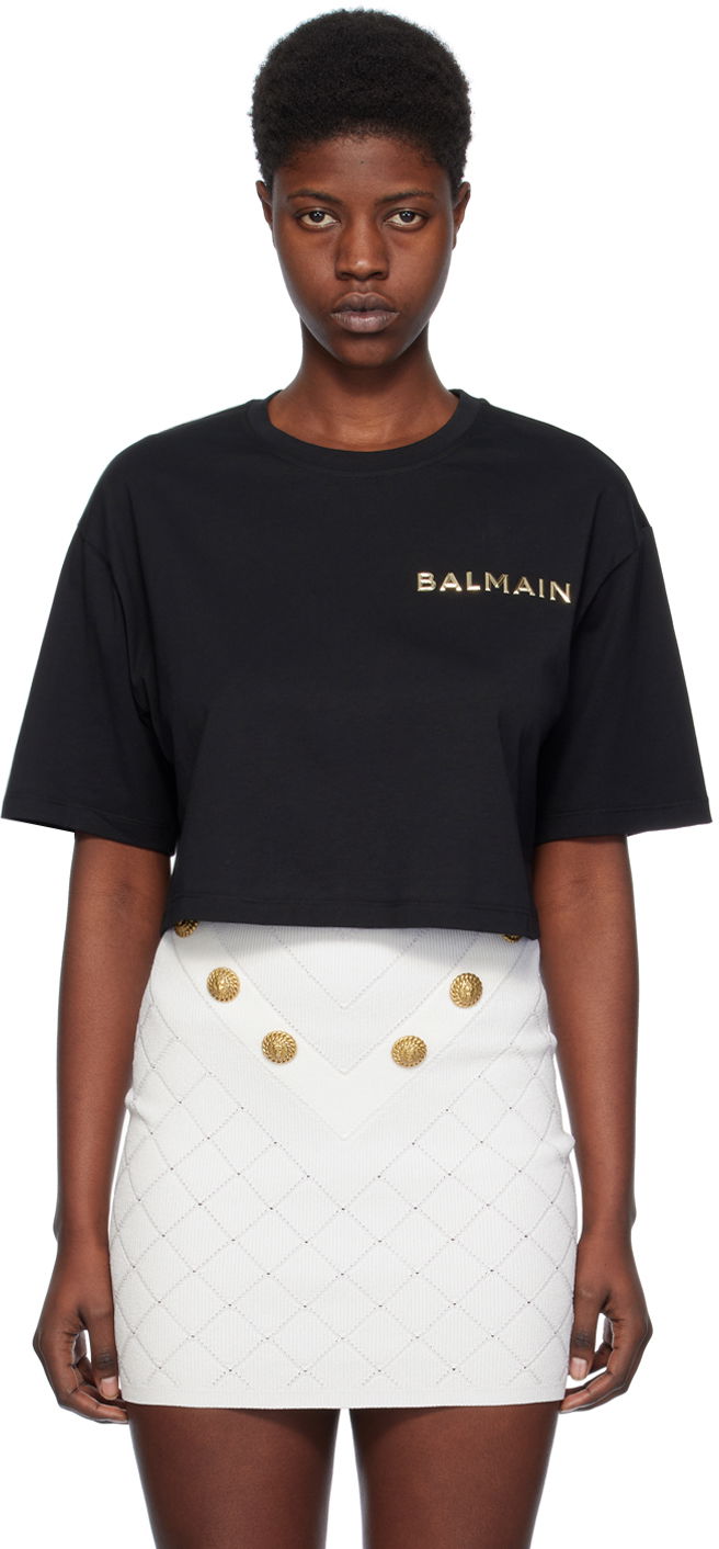 T-paita Balmain Cropped T-Shirt Musta | CF1EE020BC61, 0