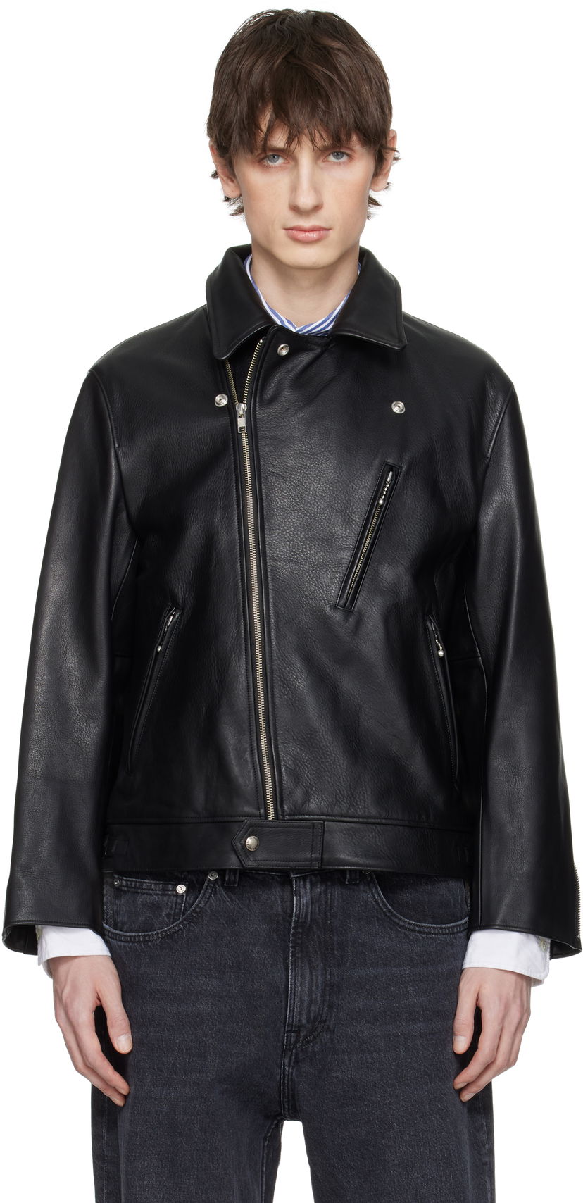 Bomber-takki WACKO MARIA WACKO MARIA Double Riders Leather Jacket Musta | 25SS-WMO-BL02