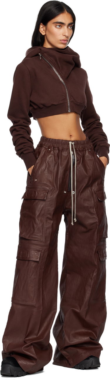 Huppari Rick Owens Concordians Micro Mountain Cropped Asymmetric Zip Hoodie Ruskea | DS02E7237 F, 3