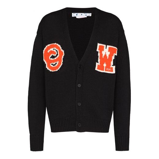 Villapaita Off-White Off-White Logo Intarsia V-Neck Knit Cardigan Musta | OMHB014C99KNI0011020