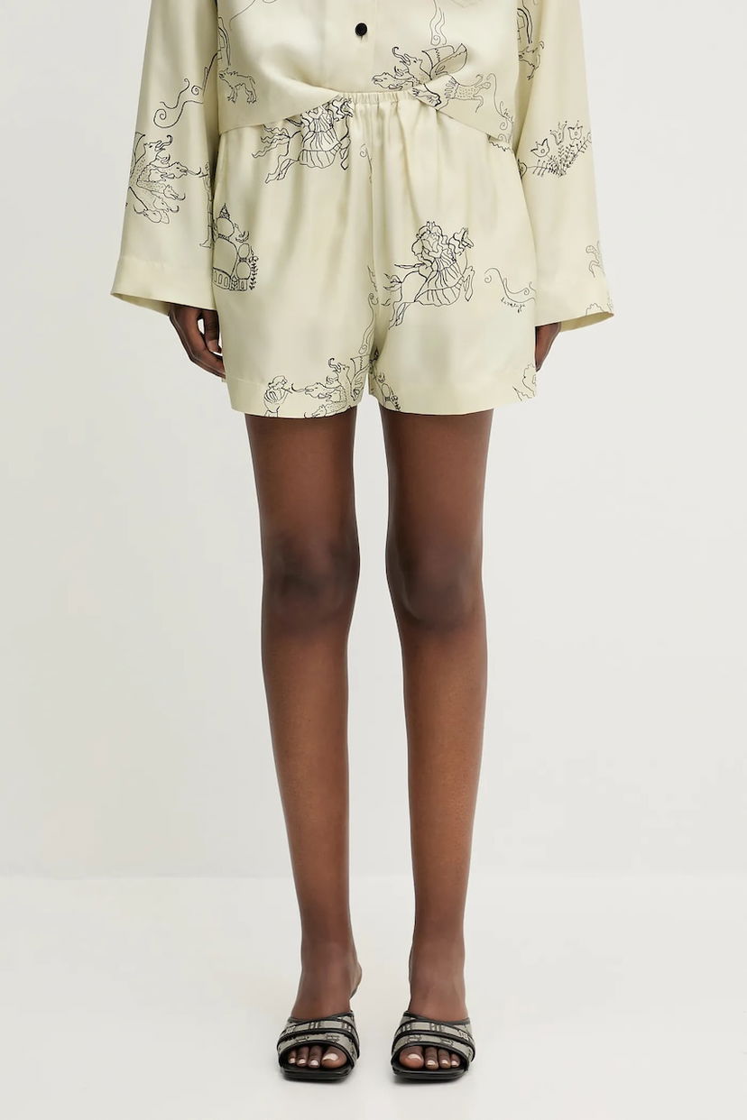 Shortsit Nanushka Nanushka Dylla High-Waist Silk Shorts Beige | NW25SSST31550