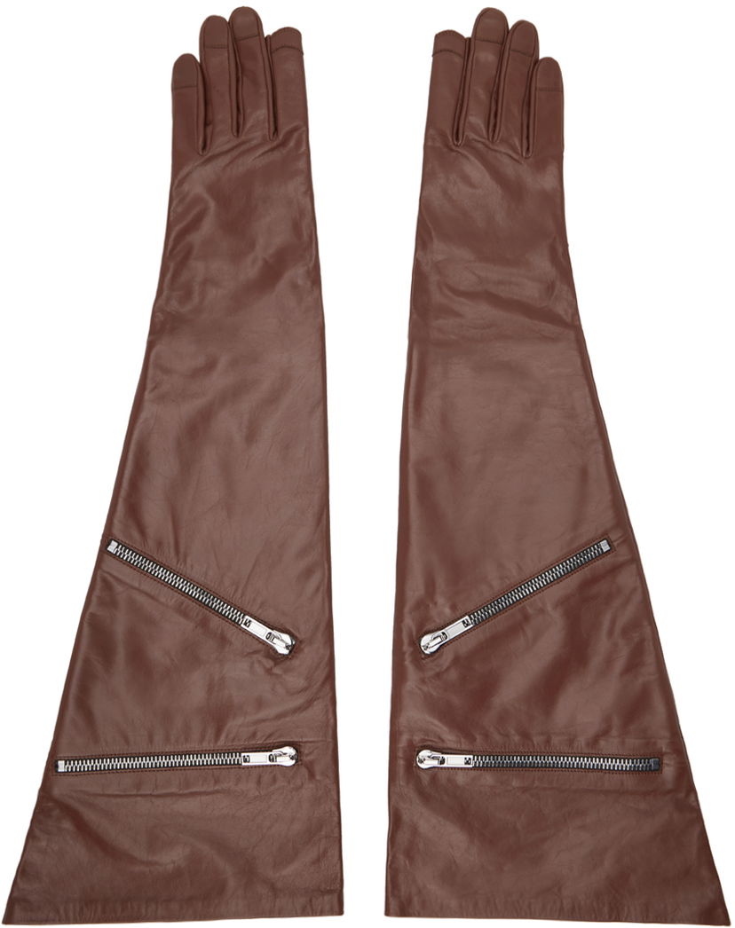 Käsineet Rick Owens Porterville Gauntlets Leather Gloves With Zips Ruskea | RR02D6456 LSU