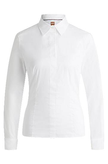 Paita BOSS Slim Fit Cotton Blend Blouse Valkoinen | 50499433