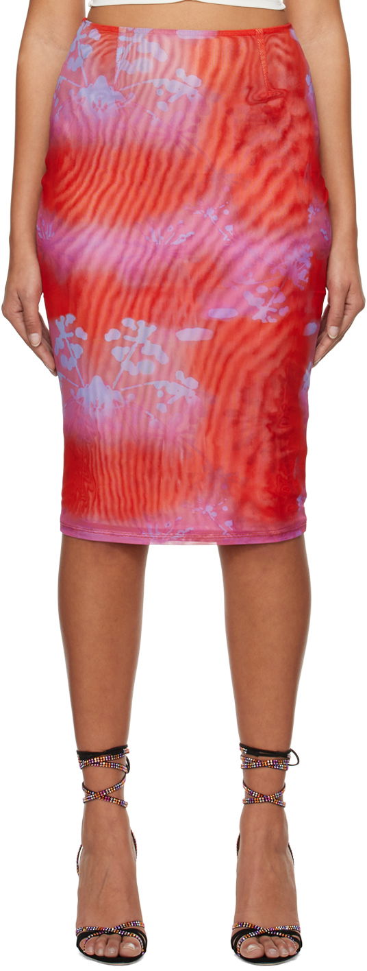 Hame Miaou Miaou Verona Printed Mesh Midi Skirt Punainen | 4027PM2RGM