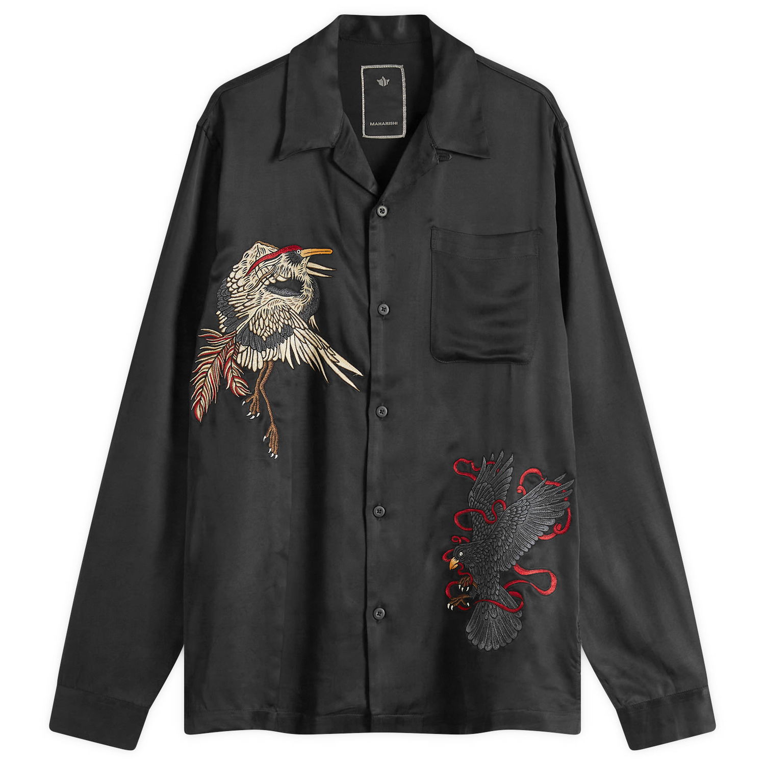 Paita Maharishi Maharishi Crow & Heron Embroidered Shirt, Size Large Musta | 1494-BLK, 0