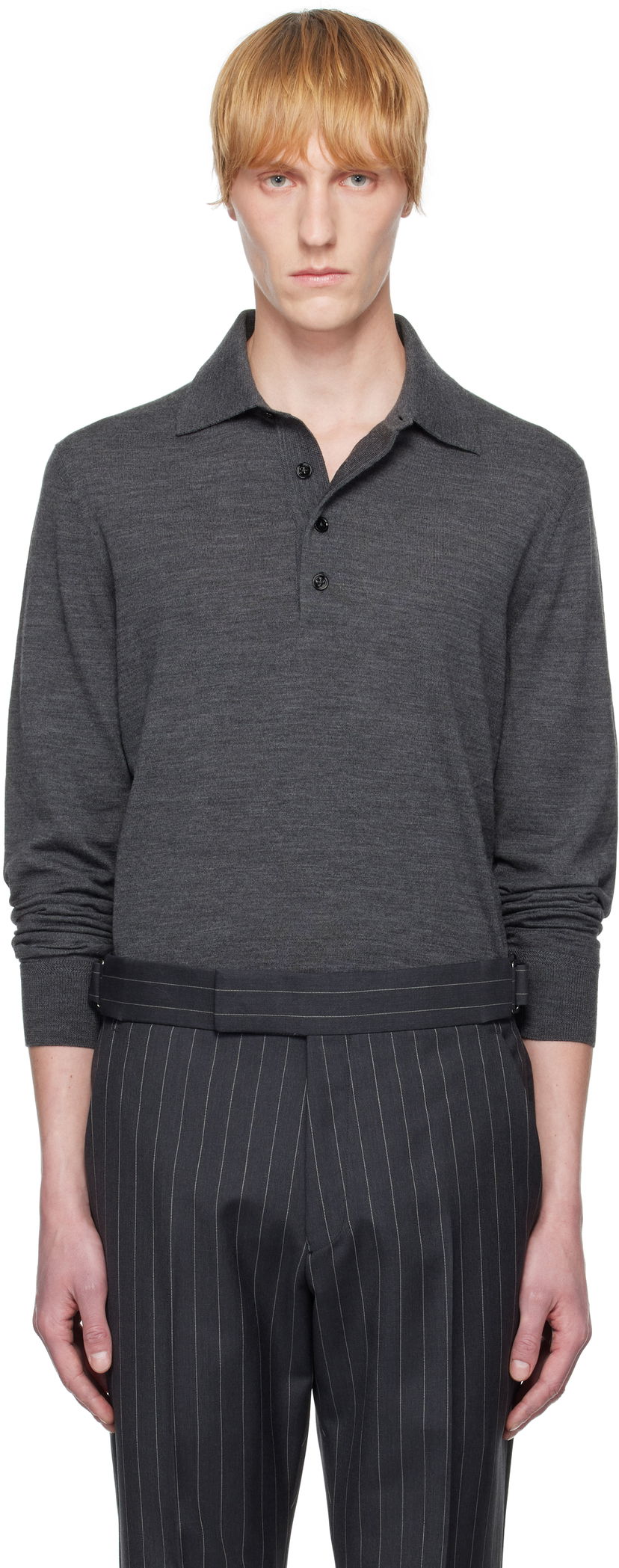Poolopaita Tom Ford TOM FORD Fine Gauge Wool Polo Harmaa | KPL003-YMW070S25