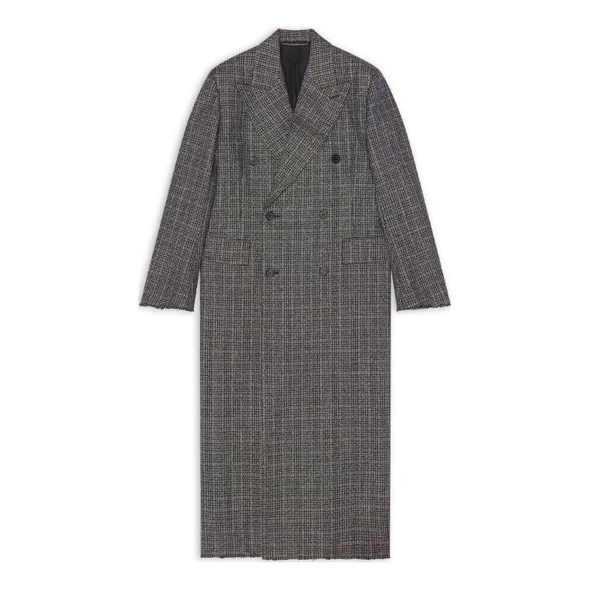Takit Balenciaga Double Breasted Check Coat Harmaa | 704488TMU021070