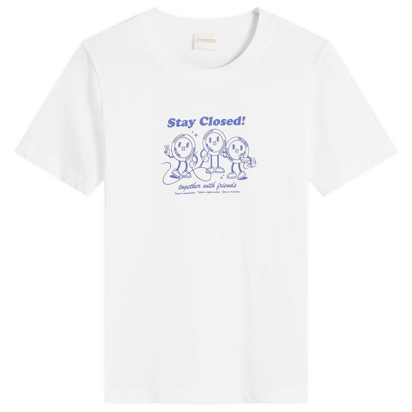 T-paita CLOSED Stay Button Print T-Shirt, Size Large Valkoinen | C95202-44H-PR-200