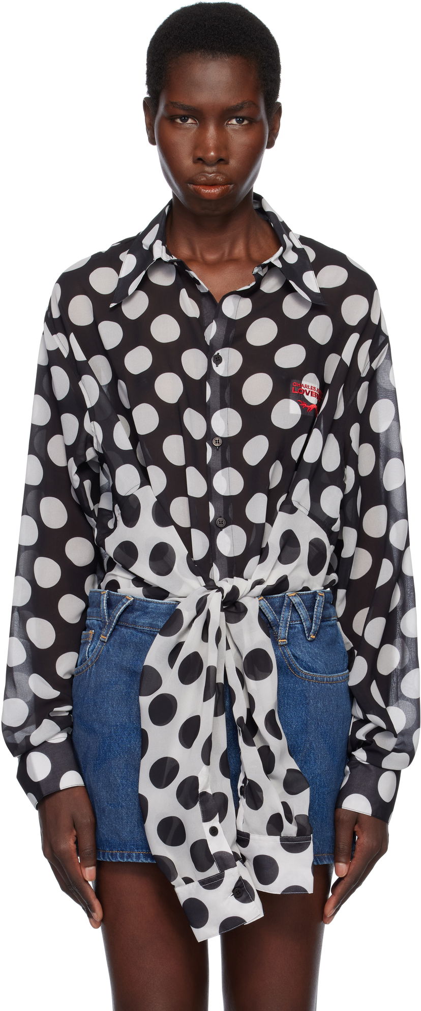 Paita Charles Jeffrey Loverboy Charles Jeffrey LOVERBOY Polka Dot Tie-Front Blouse Musta | 54070301
