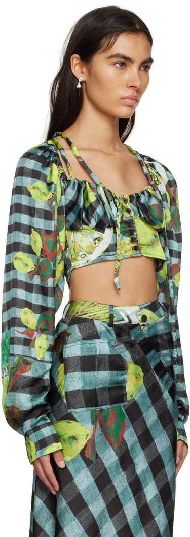 Crop top Ottolinger Ottolinger Lemon Gingham Tie-Front Crop Top Vihreä | 1101204, 1