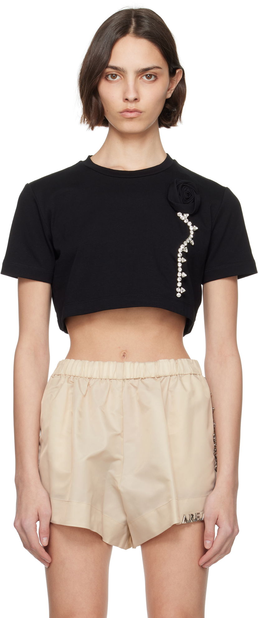 T-paita Area AREA Crystal Rosette Cropped T-Shirt Musta | SS25AWTS0028FA02