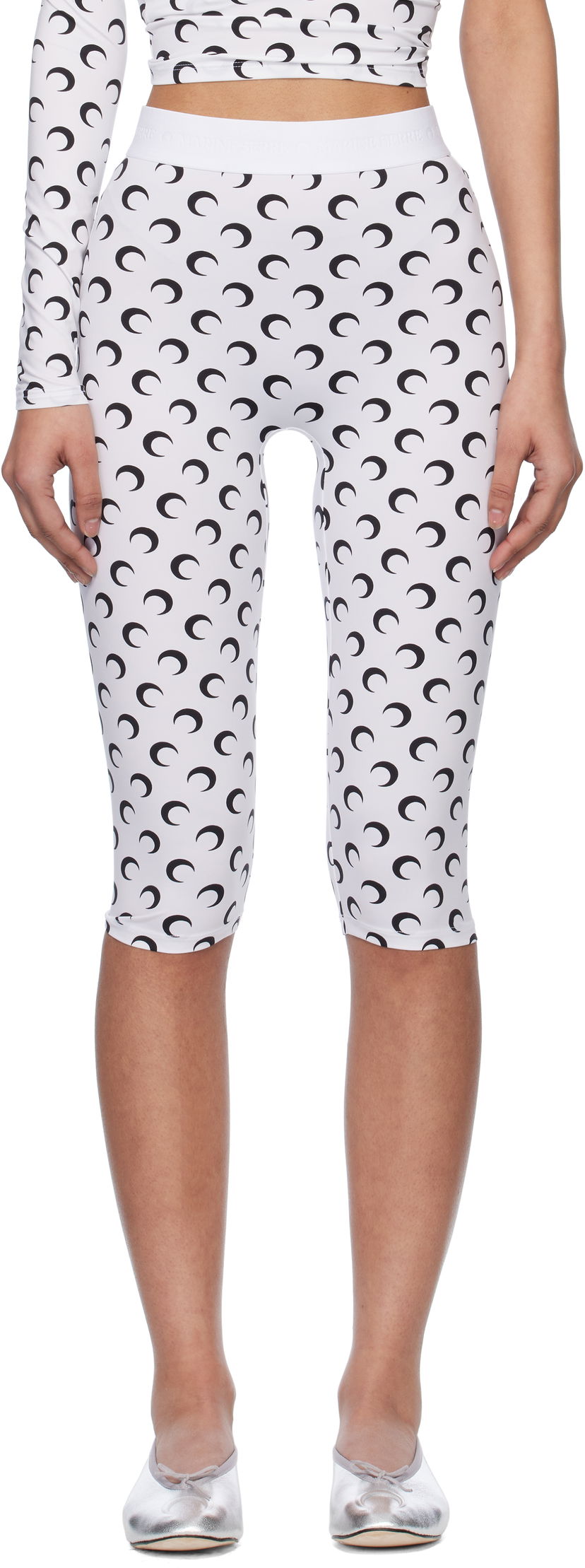 Leggingsit Marine Serre Marine Serre Moon Print Jersey Capri Leggings Valkoinen | WPA157A CJER0001