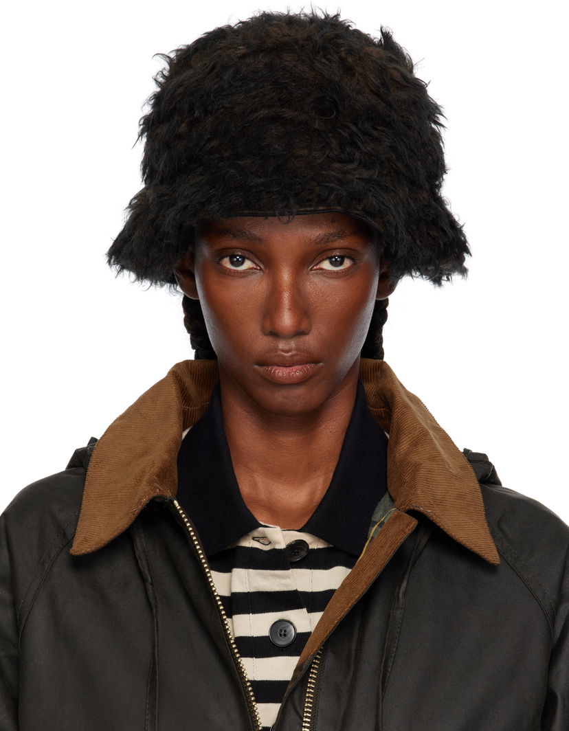 Hattu OUR LEGACY Shaggy Faux-Fur Logo Hardware Bucket Hat Musta | A4258BOB