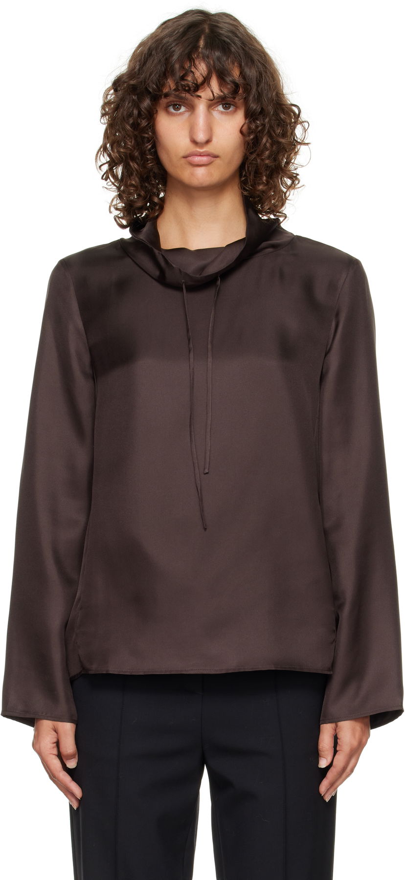 Paita Loulou de Saison Loulou de Saison Cyna Silk Cowl Neck Blouse Ruskea | CYNA
