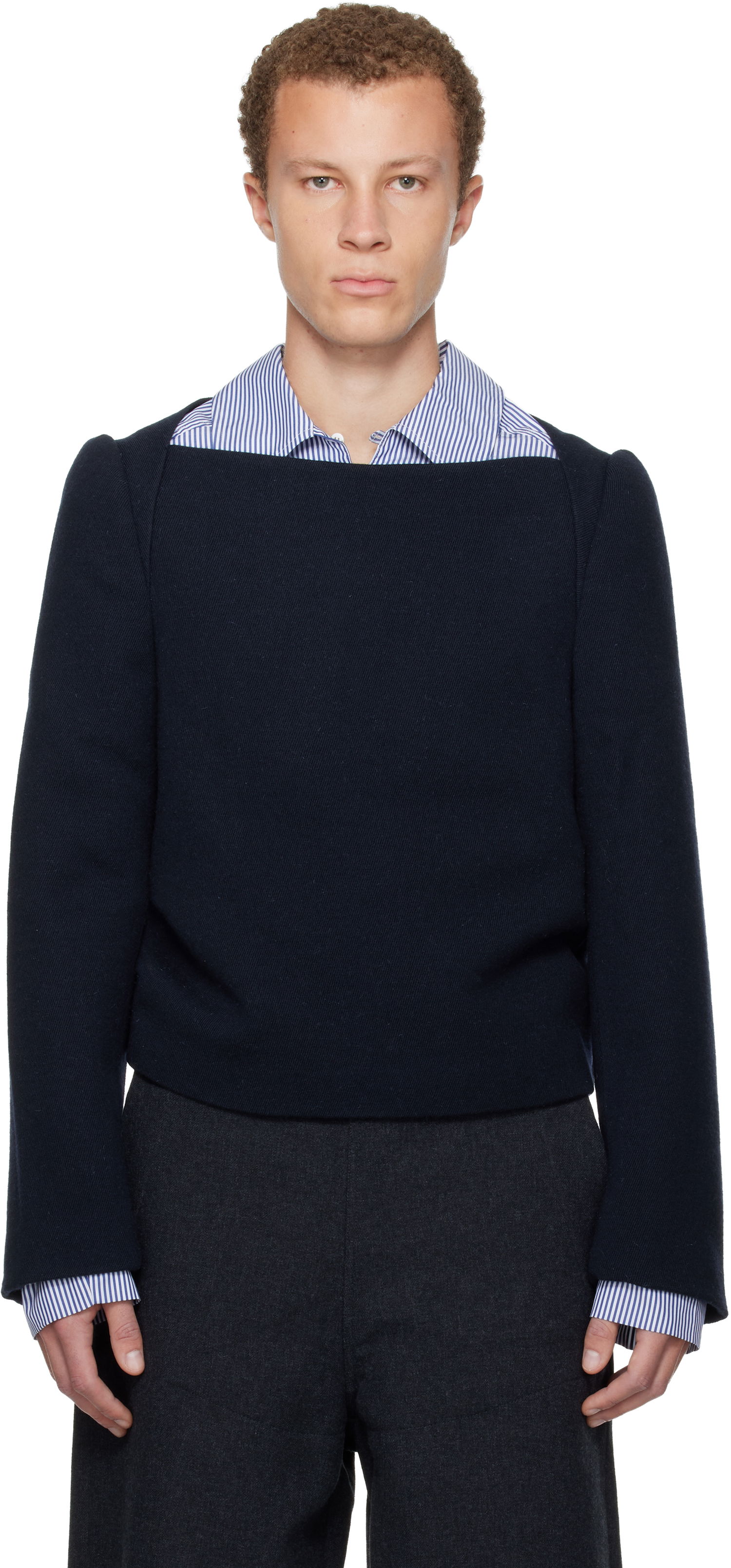 Villapaita Dries Van Noten Wool Square-Neck Pullover Tummansininen | 252-020763-2197, 0