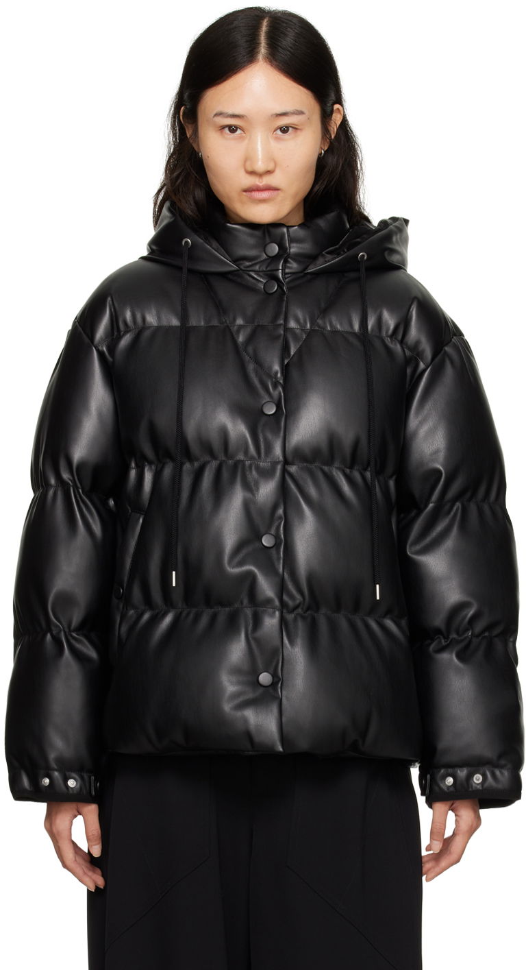 Puffer takki Stella McCartney Stella McCartney Faux-Leather Puffer Jacket Musta | 6800773BU393