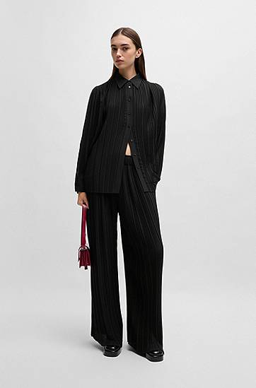Paita BOSS Plissé Crepe Regular-Fit Blouse Musta | 50524203, 1
