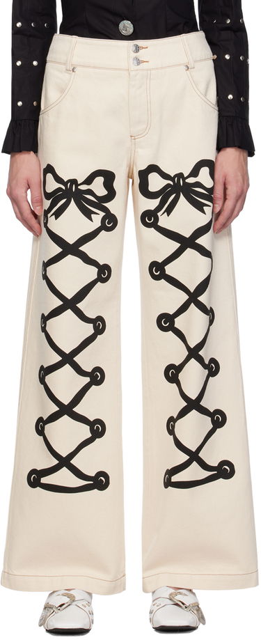 Jeans Chopova Lowena Chopova Lowena Ribbon Print Wide Leg Jeans Beige | 4061, 0