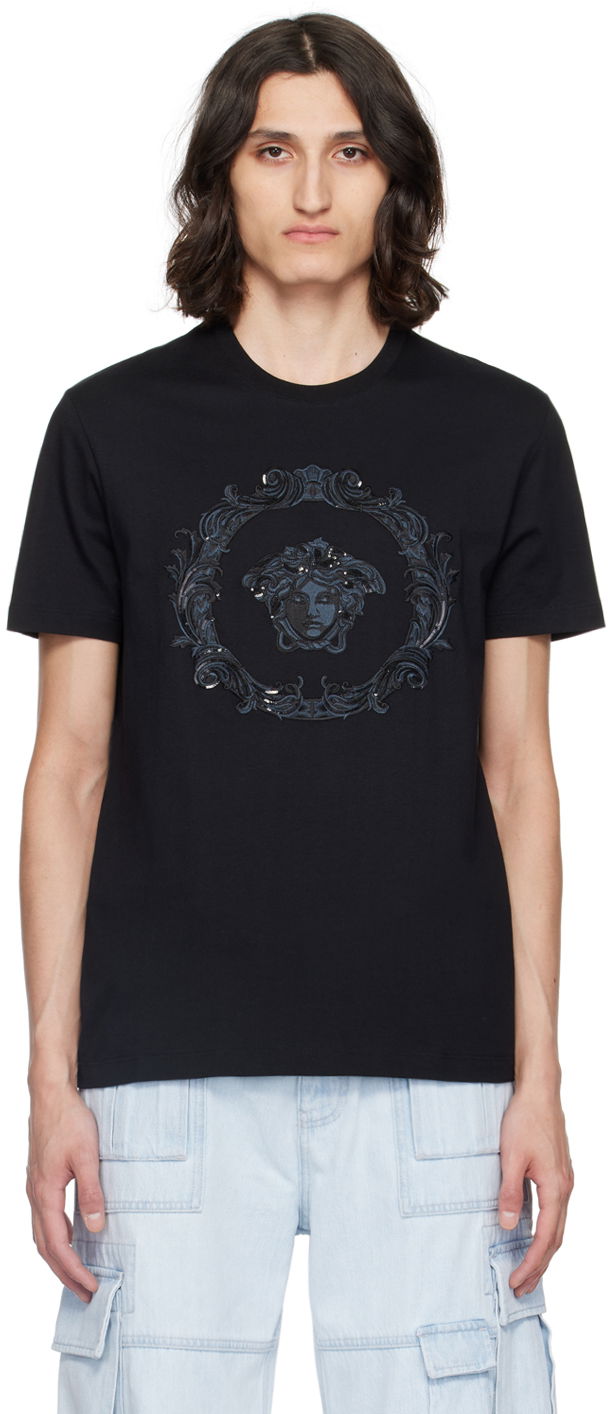 T-paita Versace Black Medusa Cartouche T-Shirt Musta | 1013944_1A10645
