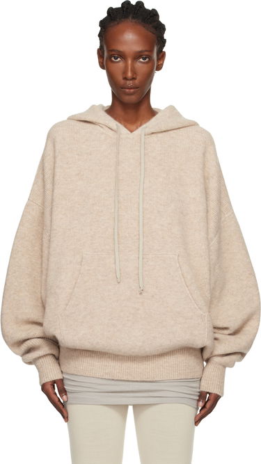 Huppari Rick Owens Concordians Hun Oversized Knitted Hoodie with Kangaroo Pocket Beige | RO02E4660 KWP, 0