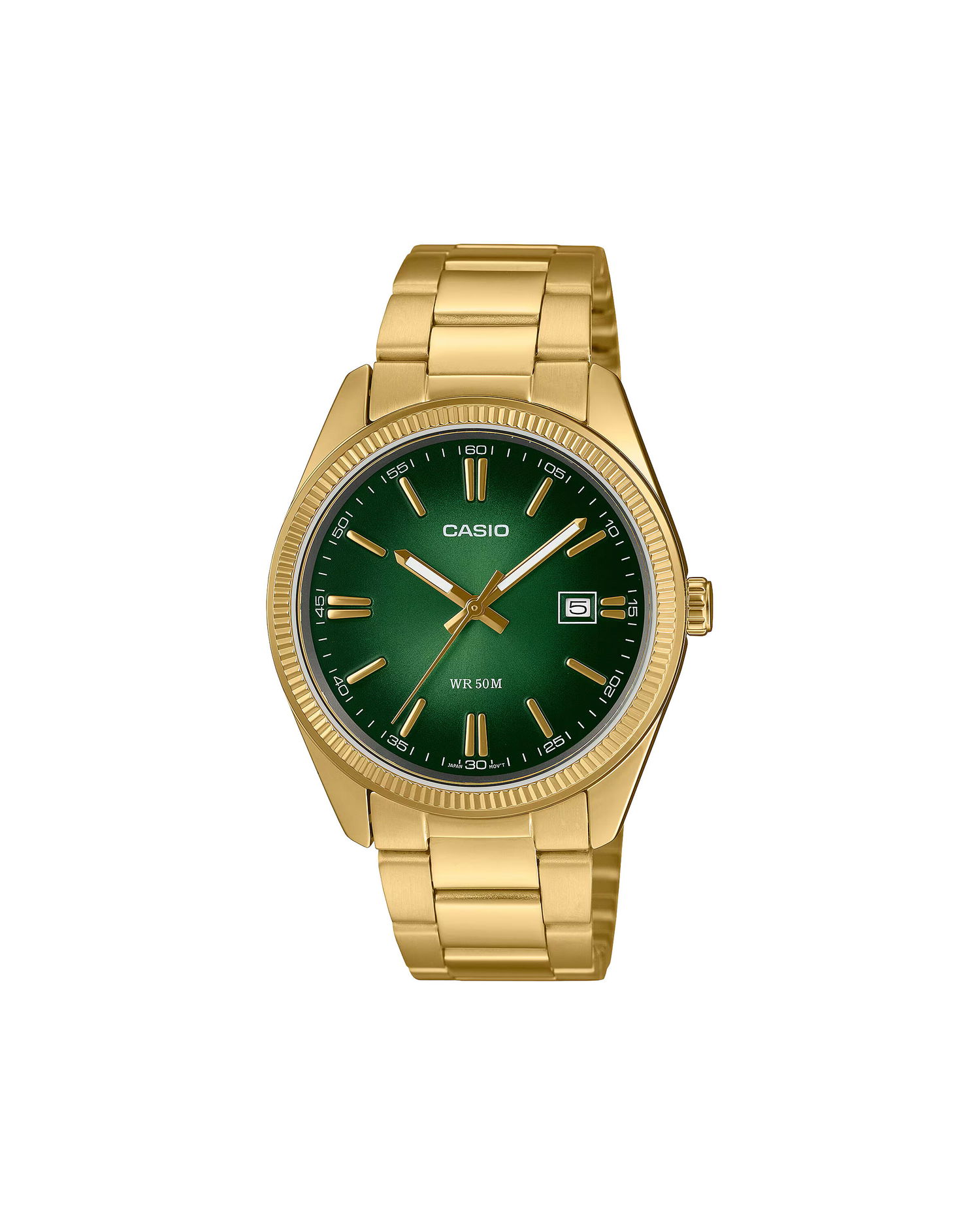 Katsella CASIO Wrist Watch with Green Dial and Gold Bracelet undefined | MTP-1302PGC-3AVEF, 0