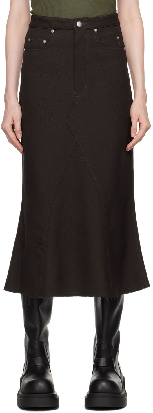 Hame Rick Owens Gray Porterville Godet Midi Skirt Musta | RP02D3349 WD