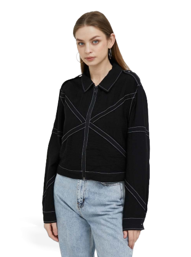 Takki DKNY Crinkle Dressing Zipper Front Statement Jacket Musta | P3DCTS02