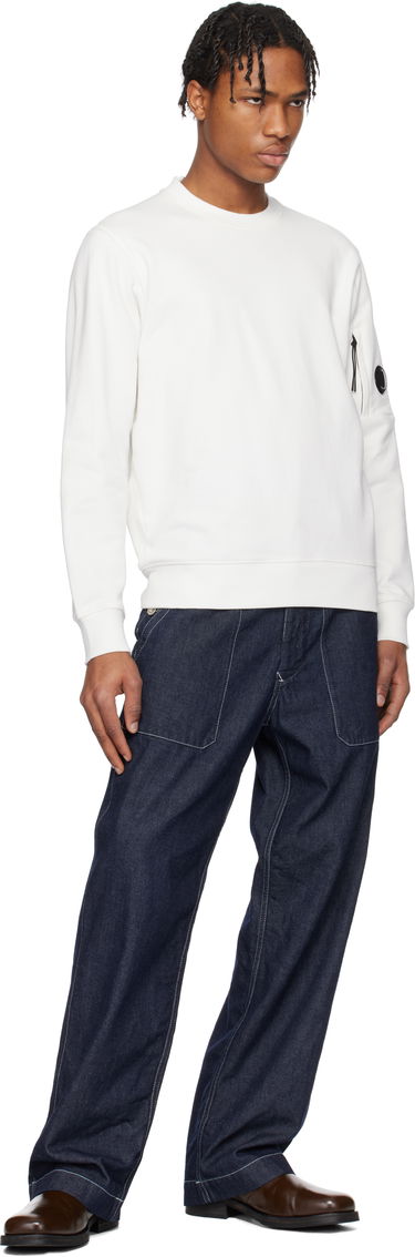 Villapaita C.P. Company C.P. Company Diagonal Raised Fleece Crewneck Lens Sweatshirt Valkoinen | 18CMSS023A-005086W, 4