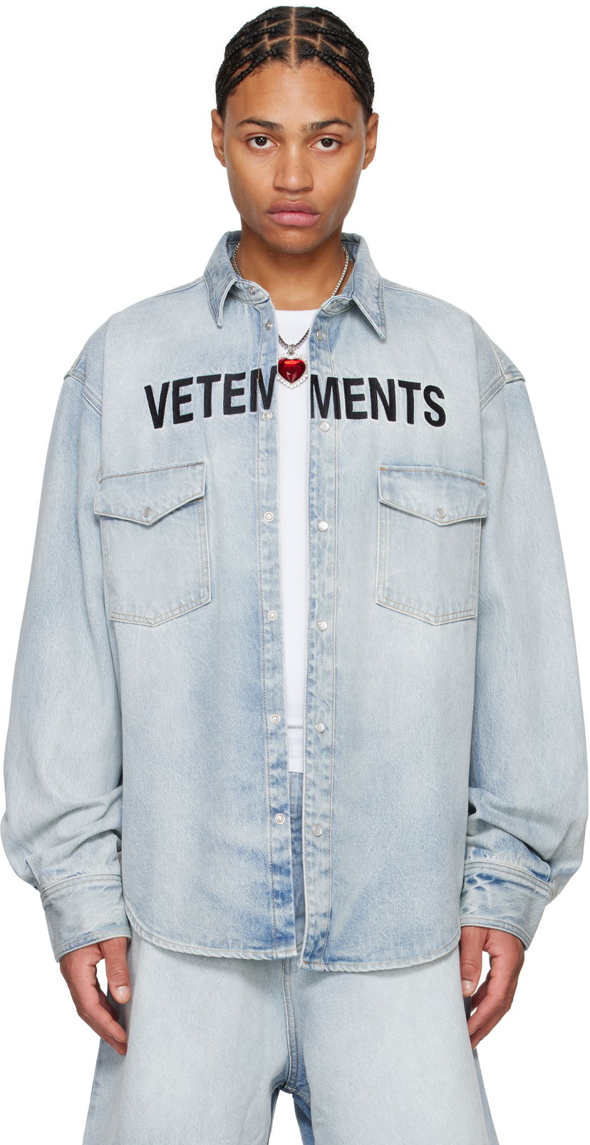 Paita VETEMENTS Embroidered Logo Denim Shirt Sininen | UA66SH510L