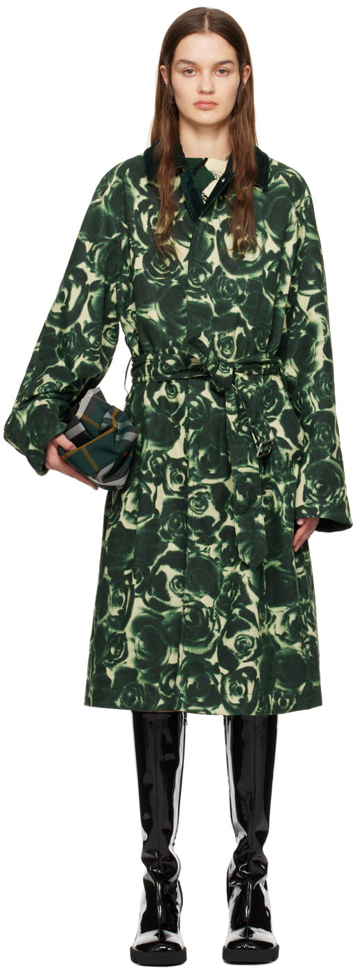 Trenssitakki Burberry Floral Print Trench Coat Vihreä | 8081896