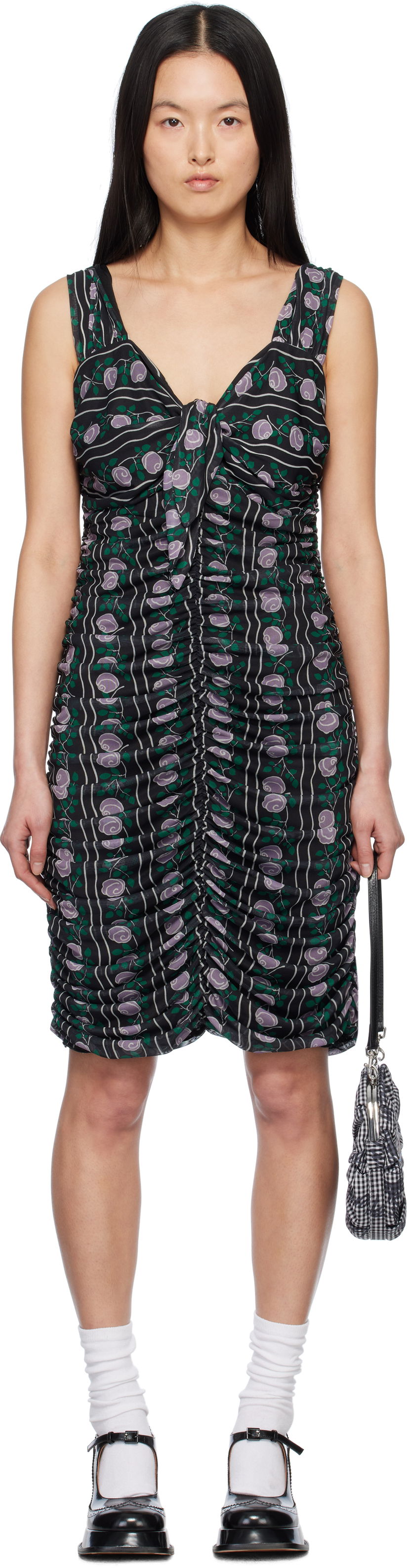 Mekko Anna Sui Anna Sui Rosetti Mesh Ruched Tie Midi Dress Musta | 1125G70