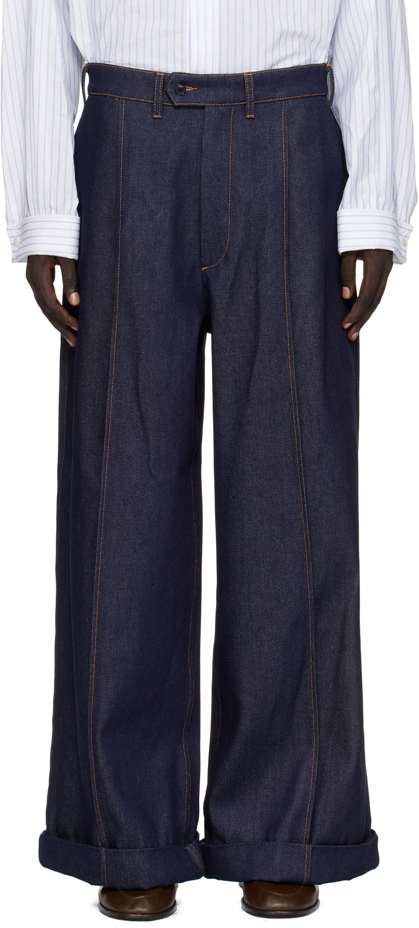 Jeans HED MAYNER Hed Mayner Wide-Leg Cuffed Front Seam Jeans Tummansininen | HMMB67035B-HB191