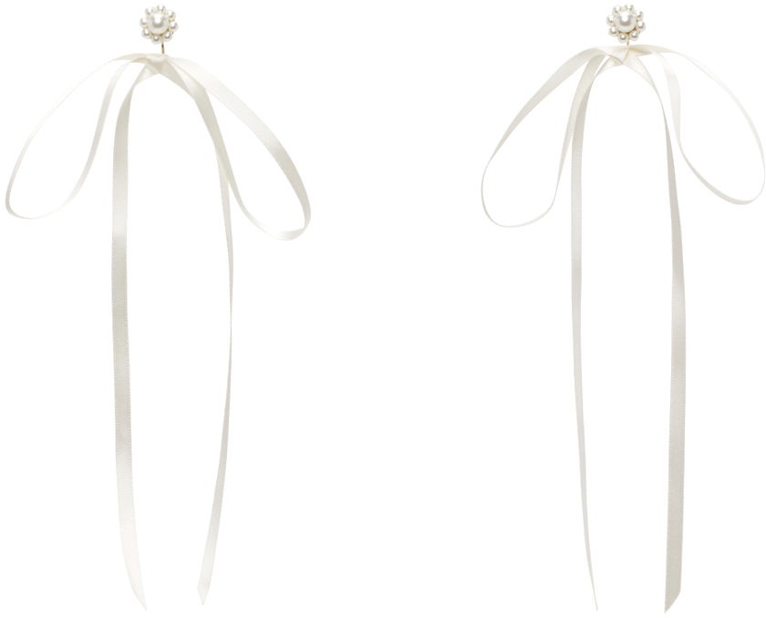 Korvakorut Simone Rocha Simone Rocha Bow Ribbon Stud Earrings Valkoinen | ERG389 0904, 0
