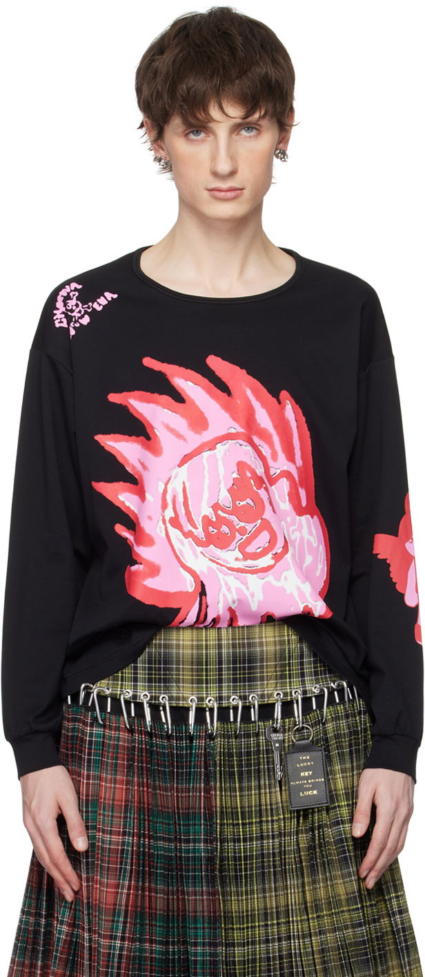 T-paita Chopova Lowena Flame Print Long Sleeve T-Shirt Musta | 2233