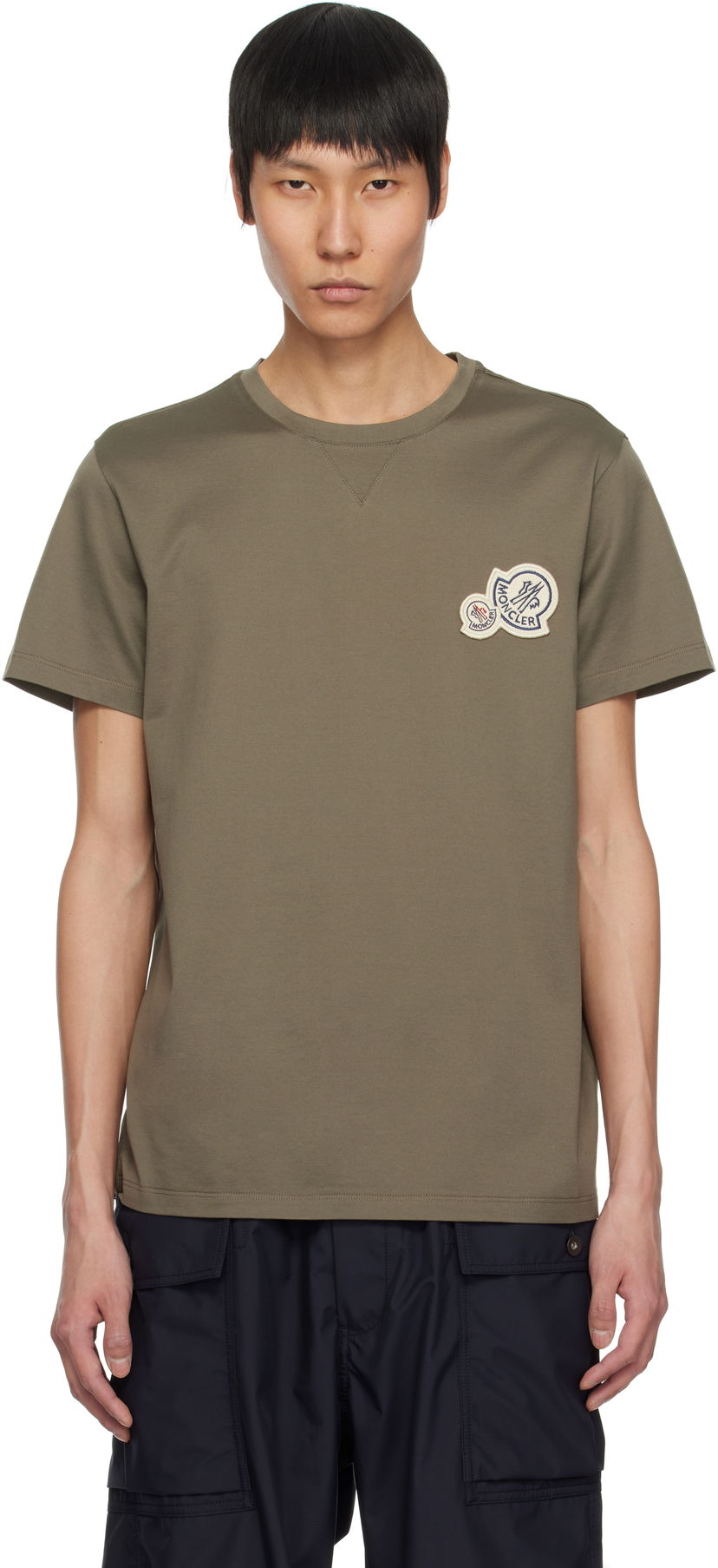 T-paita Moncler Moncler Double Logo Patch Cotton T-Shirt Vihreä | K10918C000768390Y