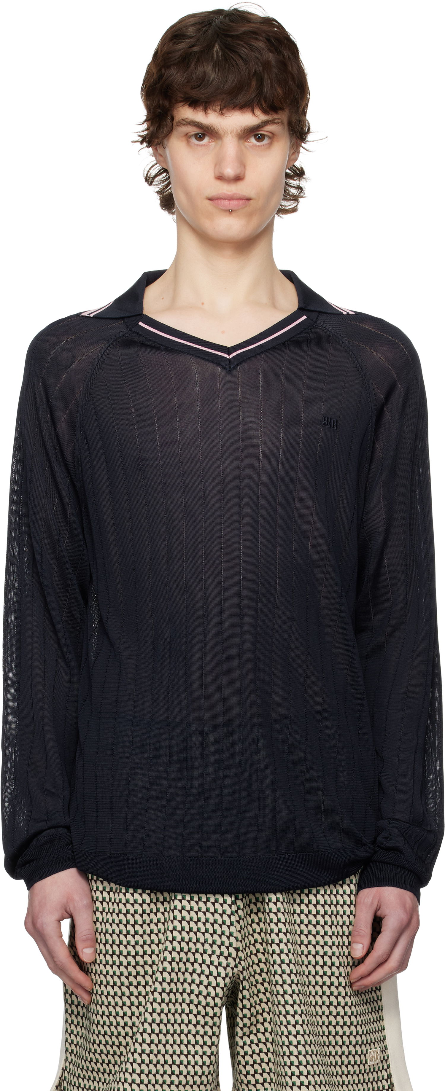 Villapaita Wales Bonner Wales Bonner Roots Knit Polo Tummansininen | MS25KN33-KN08-599 BRIGHT RAYON, 0