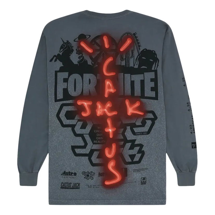 T-paita Cactus Jack by Travis Scott Travis Scott Back Bling Long Sleeve T-Shirt Harmaa | TC-370