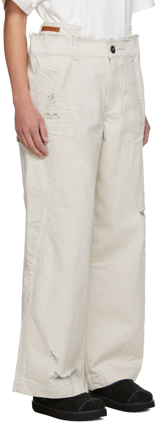 Cargo housut ADER ERROR Distressed Wide Leg Jeans Beige | BMADFWBT0110WH, 1