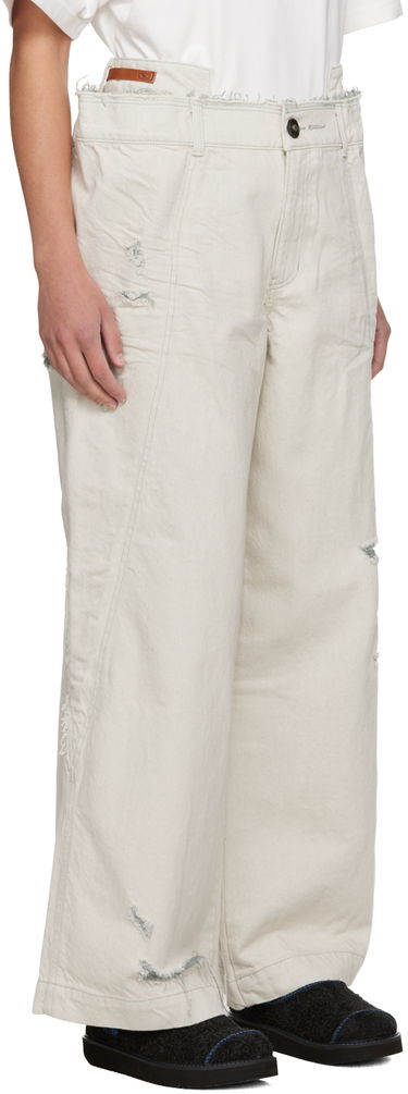 Cargo housut ADER ERROR Distressed Wide Leg Jeans Beige | BMADFWBT0110WH, 1