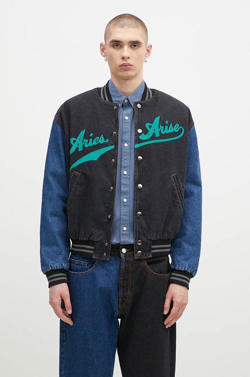 Bomber-takki Aries Varsity Denim Jacket Musta | AR7030302