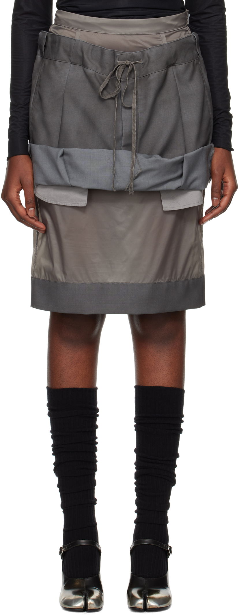 Hame Maison Margiela Mix Fabric Midi Skirt Harmaa | S51ME0025 MTN021