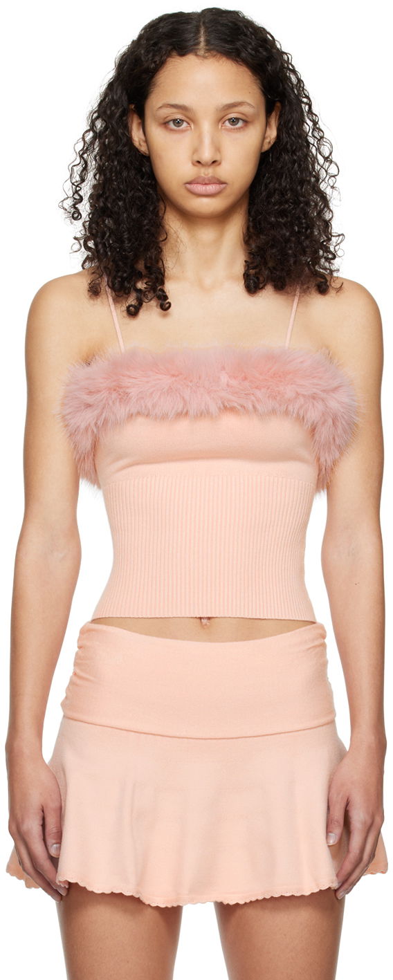 Tankkitoppi GUIZIO Guizio Feather Trim Knit Camisole Vaaleanpunainen | R24602S011